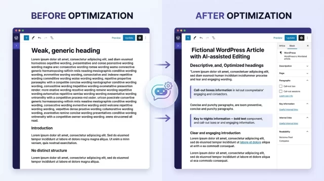 Before and after WordPress content optimization using ChatGPT